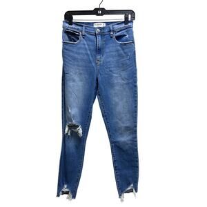 Abercrombie & Fitch The Super Skinny Ankle High Rise Jeans 28/6R Blue Denim Rip